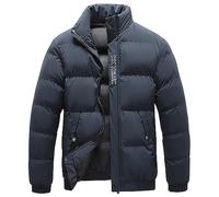 Hooded Puffer Jacket Mens - Warm Winter Jacket Coat with Zip Pockets Bubble Collar Down Jacket Cuffs Solid Color Full Zipper Puffer Padded Fleece Lined Coat Jacket Mens Hoodless Down Jacket