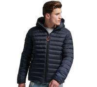 Fuji Sport Quilted Padded Jacket with Embroidered Logo and Hood Dark Blue