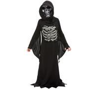 Smiffys Skeleton Reaper Costume, Black with Robe & Hooded Mask, Halloween Child Fancy Dress, Skeleton Dress Up Costumes