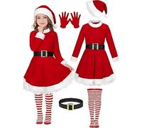 Hooded Santa Girl Fancy Dress Costume for Children - Dress, Hood and Belt - Christmas, New Year and Santa Party Costumes - Ideas for Girls Comfy