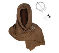 Hooded Shawl With Viking Brooch Medieval Renaissance Costumes Accessories Wizard Cowl Scarf Halloween Wrap Cape (Brown, One Size)