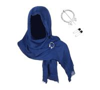 Hooded Shawl With Viking Brooch Medieval Renaissance Costumes Accessories Wizard Cowl Scarf Halloween Wrap Cape (Blue, One Size)