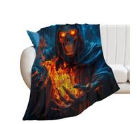 Hooded Skeleton Holding Fire Flannel Throw Blanket Personalised Lightweight Warm Winter Blankets for Bed Sofa 60"*80"(150 * 200cm)
