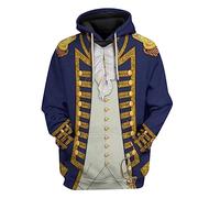 Hooded Sweatshirt for Men and Women Fall Winter New Historical Army Uniform Plus Size Fashion 3D Printed Hoodie Loose Casual Drawstring Trendy Pullover with Pockets Blue