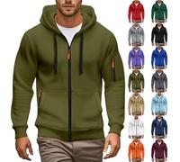 Hooded Sweatshirt For Men Zip Up,Men Warm Pullover Fleece,Solid Colors Drawstring Hoodie With Kangaroo Pocket,Winter Warm Thicker Cardigan Everyday Loungewear Athletic Gym Jumper
