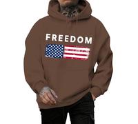 Hooded Sweatshirt Men - American Flag Freedom - Loose Fit Sweatshirt Fashion Fall Tops - Everyday Wear Coffee XXL
