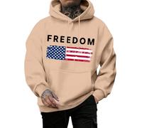 Hooded Sweatshirt Men - American Flag Freedom - Loose Fit Sweatshirt Fashion Fall Tops - Everyday Wear Khaki 3XL
