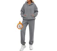 Hooded Sweatshirt Set Womens Jogging Pants 2 Piece Womens Tracksuit Set Two Piece Outfits Sets for Women Fleece Hoodie Sweatshirt Jogger Sweatpants Tracksuit Trouser Suits for Women (Dark Gray, XXXL)