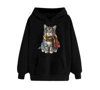 Hooded Sweatshirt Women Cat Hoodies For Women Long Sleeve Casual Jumpers Cute Animal Print Pullover Tops Blouse Cartoon Print Tees Shirts Streetwear Oversized Tunic Tops Black S