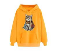 Hooded Sweatshirt Women Cat Hoodies For Women Long Sleeve Casual Jumpers Cute Animal Print Pullover Tops Blouse Cartoon Print Tees Shirts Streetwear Oversized Tunic Tops Yellow M