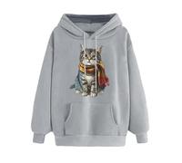 Hooded Sweatshirt Women Cat Hoodies For Women Long Sleeve Casual Jumpers Cute Animal Print Pullover Tops Blouse Cartoon Print Tees Shirts Streetwear Oversized Tunic Tops Grey L