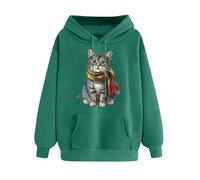 Hooded Sweatshirt Women Cat Hoodies For Women Long Sleeve Casual Jumpers Cute Animal Print Pullover Tops Blouse Cartoon Print Tees Shirts Streetwear Oversized Tunic Tops Mint Green S