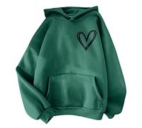 Hooded Sweatshirt Women's Long: Pullover Women's Oversize Cotton Love Motif Hoodie Classic Outdoor Shirt Jumper with Kangaroo Pocket Sports Shirt Y2K Streetwear Long Jumper Long Sleeve Shirt, Green