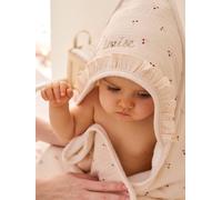 Hooded towel + washcloth CHERRY printed beige