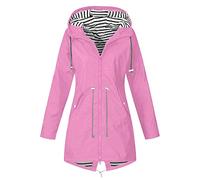 Hooded Waterproof Jacket Women Solid Color Long Thin Raincoat 3-In-1 Jacket Plus Size Lightweight Windproof And Waterproof Coat With Hood, for Outdoor, Walking & Camping