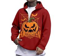 Hoodie Black Twin Pack Men's Hoodie Halloween Print Half Zip Double Layer Casual Warm Fleece Lined Autumn Winter Sweatshirt Skull Men, red, 3XL