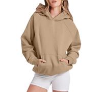 Hoodie Black Women's Solid Basic Fleece Letter Loose Hoodie Sweatshirt Long Sleeve Pocket Drop Shoulder Pullover Top Willow Women, khaki, XXL