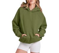 Hoodie Black Women's Solid Basic Fleece Letter Loose Hoodie Sweatshirt Long Sleeve Pocket Drop Shoulder Pullover Top Willow Women, Army Green, XL