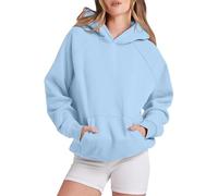 Hoodie Black Women's Solid Basic Fleece Letter Loose Hoodie Sweatshirt Long Sleeve Pocket Drop Shoulder Pullover Top Willow Women, lightblue, XL