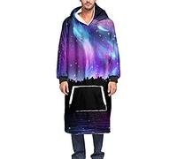 Hoodie Blanket Oversized Sweatshirt, Morbuy Winter Soft Warm Comfortable 3D Wolf Printed Plush Blanket Hooded Robe Pullover with Pocket for Men Women Adults Teens (One Size,Galaxy)
