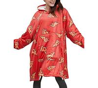 Hoodie Blanket Ultra Soft Sherpa Fleece Warm Cosy Comfy Oversized Wearable Hooded Sweatshirt Throw for Women Men Big Pocket (A-Red Cheese, One Size)