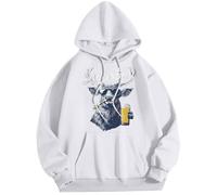 Hoodie Blue Men's Winter Plus Size Hoodie Fashion Sweatshirt Garment Top Hip Hop Oversized Crew Neck Sweatshirt Jogging Bottoms Complete Men's, White, L