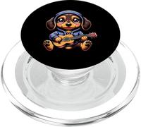 Hoodie Dachshund Puppy Playing Guitar Cute Dog Music PopSockets PopGrip for MagSafe