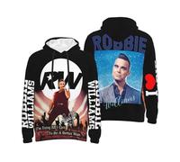 Hoodie for Men Black Hoodie Robbie Print Graphic Pullover Sweatshirt with Hood Williams Loose Long Sleeve Hooded Neck Men Fans Merch Gift Clothing, 9, L