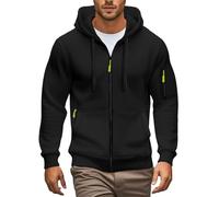 Hoodie For Men,Men'S Autumn And Winter Pocket Pullover, Multi-Color Zipper Casual Belt Lined Warm Jacket Top, Solid Color Casual Oversized Running Sports Hoodie,01-Black,Xl