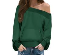 hoodie for women uk Off the Shoulder Tops for Women Sweatshirts for Women UK Off Shoulder Womens Sweatshirt Drop Shoulders Oversized Long Sleeve Pullover Top Fall Fashion Clothes Blackish Green