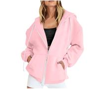 Hoodie for Women UK Solid Color Loose Hooded Zipper Long Sleeved Sweatshirt Women's Clothing Casual Lightweight Long Sleeve Hooded with Drawstring Pocket Ladies Sportswear Running Outdoor Size S-XXL