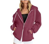 Hoodie for Women UK Solid Color Loose Hooded Zipper Long Sleeved Sweatshirt Women's Clothing Casual Lightweight Long Sleeve Hooded with Drawstring Pocket Ladies Sportswear Running Outdoor Size S-XXL
