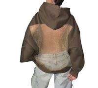 Hoodie Hollow Mesh Back Women'S Sweatshirt Casual Long Sleeve Headband Pocket Oversized Unisex Vintage Sweatshirt Men Women Streetwear Brown