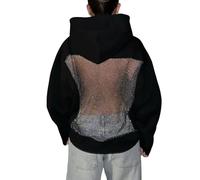 Hoodie Hollow Mesh Back Women'S Sweatshirt Casual Long Sleeve Headband Pocket Oversized Unisex Vintage Sweatshirt Men Women Streetwear Black