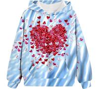 Hoodie Kids Hoodies for Teen Girls Heart Print Valentine's Day Shirts Outfits Cute Tops for Tween Girls Fashion Sweatshirts for Girls Sweatshirt Size 152 Girls, lightblue, 3-4 Jahre