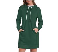 Hoodie Ladies Dresses with Pockets Long Sleeve Plain Pullover Jumper Tops Drawstring Hooded Sweatshirt Dress with Pockets Fall Winter Hoodies Blouse Outdoor Office Vacation Loungewear Green