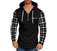 Hoodie Men 2Xl Mens Sweatshirt Jumper Long Sleeve Plaid Hooded Sweatshirts Button Up Collar Drawstring Hoodies With Pocket Comforts Warm Pullover Versatile Sweatshirt Fall/Winter Tops For Men Uk
