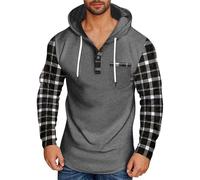 Hoodie Men 2Xl Mens Sweatshirt Jumper Long Sleeve Plaid Hooded Sweatshirts Button Up Collar Drawstring Hoodies With Pocket Comforts Warm Pullover Versatile Sweatshirt Fall/Winter Tops For Men Uk