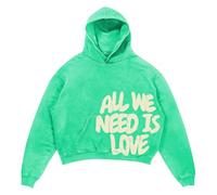 Hoodie Men's Anime Style Y2k Hoodie with All We Need is Love Print Loose Fit Hoodie Harajuku Hip Hop Streetwear Loose Fit Sweatshirt with Hood, O Light Green, M