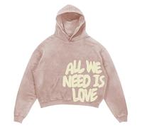 Hoodie Men's Anime Style Y2k Hoodie with All We Need is Love Print Loose Fit Hoodie Harajuku Hip Hop Streetwear Loose Fit Sweatshirt with Hood, O khaki., L