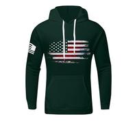 Hoodie Men's Pullover with USA Flag Print Large Sizes Hoodie Print Pullover Long Sleeve Casual Winter Hoodie Statement Hoodies Suitable for Outdoor Travel, 01-dark green, 3XL