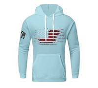 Hoodie Men's Pullover with USA Flag Print Large Sizes Hoodie Print Pullover Long Sleeve Casual Winter Hoodie Statement Hoodies Suitable for Outdoor Travel, 01 Sky Blue, XL
