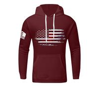 Hoodie Men's Pullover with USA Flag Print Large Sizes Hoodie Print Pullover Long Sleeve Casual Winter Hoodie Statement Hoodies Suitable for Outdoor Travel, 01-wine red, 4XL