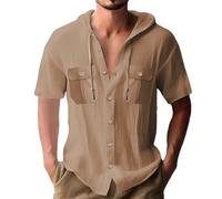 Hoodie Shirts For Men Uk, Mens Linen Shirts Short Sleeve Linen Shirt With Hood, Drawstring V Neck Button Down Shirt With Hood Thletic Hooded Sweatshirts Ummer Short Sleeve Casual Hoodies