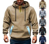 Hoodie Sweater Mens Men Fleece Hoodies - Quarter Zip Pullover Sweatshirt Workout Running Hoodie Tactical Gym Coats With Pocket Activewear Active Hooded Pullovers Drawstring Outdoor Jumper Khaki