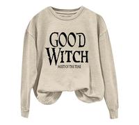 Hoodie Sweatshirt Witch In All Of Us. Women's Monogram Print Halloween Witch Crew Neck Hoodless Hoodie Soft Hoodie Women Long (B1-Beige, XXXXL)