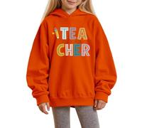 Hoodie Sweatshirts Girls Solid Colour Teacher Printed Pullover Sweatshirt Back to School Clothes Long Sleeve Tops Warm Oversized Breathable Lightweight Hoodies Everyday Casual Orange 1-2Years
