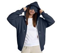 Hoodie With Built In Eye Mask Sweatshirts For Women Oversized With Out Zipper Sleep Blackout Jacket Pocket Sweater Tops Lightweight Casual Hooded Coats Long-distance Travel 01 Navy L