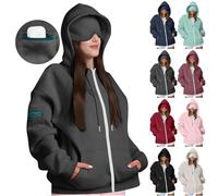 Hoodie with Eye Mask Built In,Airplane Mode Travel Hoodies with Pockets Womens Oversized Hoodies Pullovers Fleece Lined Zip Up Sweatshirts Long Sleeve Hoody Pullovers Fall Winter Outfits,Dark Gray02,M