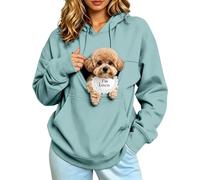 Hoodie With Pet Pouch Women Long Sleeve Zip Cat Carrier Sweatshirt | Hoodie With Pet Pouch Straight Zipper Animal Snuggle Top Cozy Kangaroo Pocket Long Sleeve Warm Casual Jumper Mint Green M